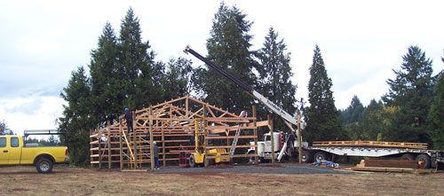 Installing trusses on barn